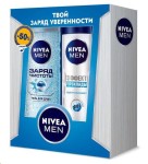 Набор подарочный для мужчин, Nivea (Нивея) 250 мл + 150 мл Мен гель для душа заряд чистоты 80892 + дезодорант-антиперспирант спрей эффект прохлады 85962 48 ч